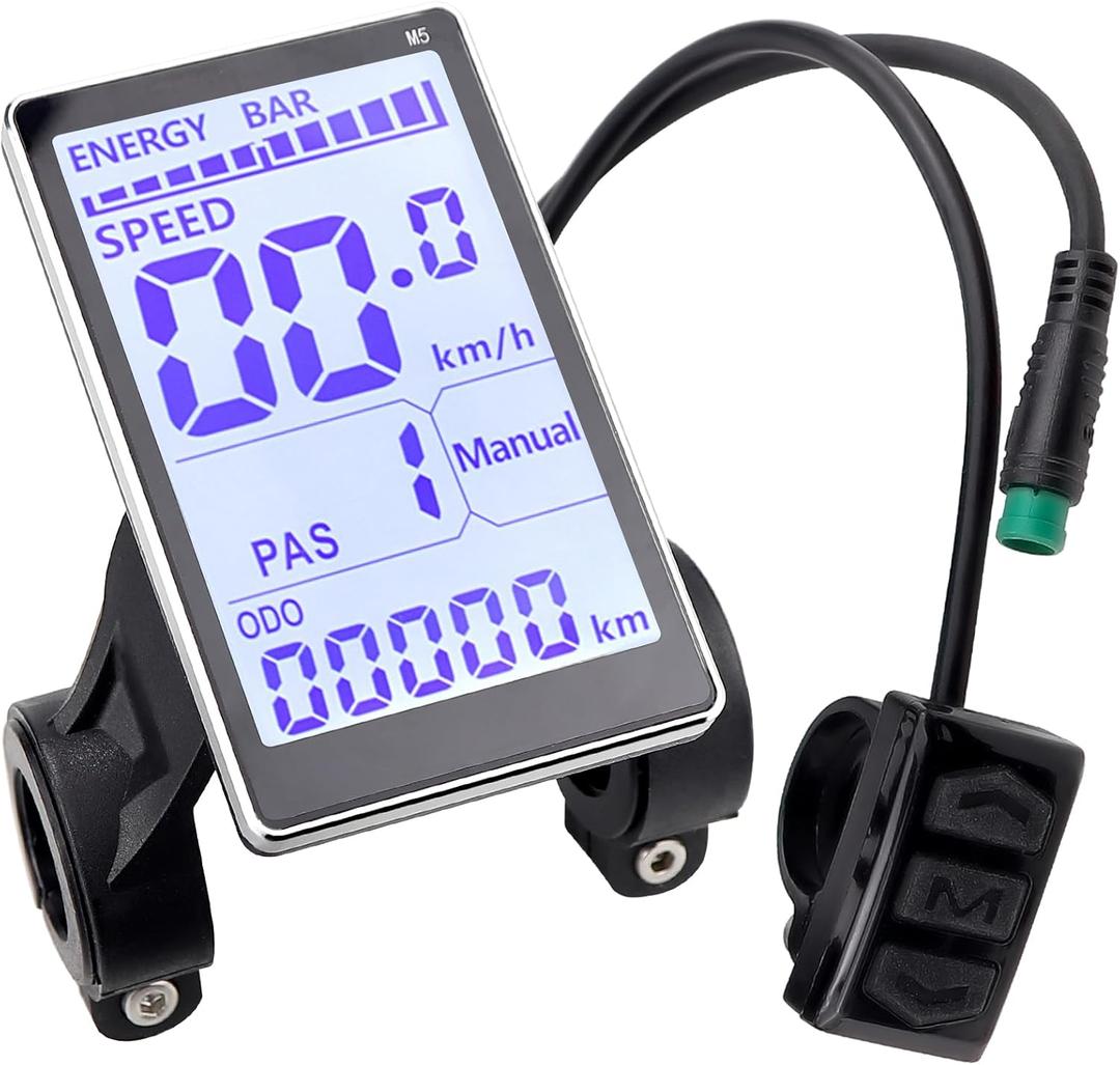 LCD Electric Bike Display, Ebike Display Control Panel, 5 Pin 24V 36V 48V 60V Cycling Computer Screen Replacement Parts for 31.8 22.2mm Handlebar E Bikes, E-Scooter