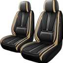 Seat Covers for Front Seat,Nappa Leather Car Seat Covers,Waterproof Universal Fit Car Seat Cushion,2 PCS Automotive Seat Protector for Most Sedans SUV Pick-Up Truck Sedans，Black&Beige
