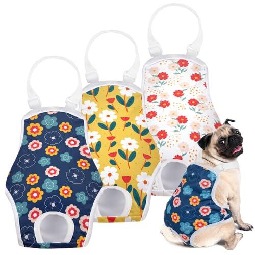 MICOOYO Dog Diaper Onesie Sanitary Pantie with Adjustable Suspender Washable Dog Period Panties Doggie Diapers Pet Underwear Female Dogs Diapers for Heat (Floral, S/M)