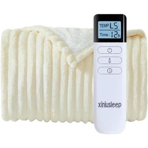 Heated Blanket Electric Blanket 90"x90", Soft Flannel Sherpa Electric Throw with 5 Heating Level & 12 Times Setting, Heated Throw with Overheating Protection, Machine Washable (Beige)