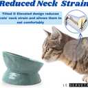 Ceramic Raised Cat Bowl, Elevated Pet Food Bowl for Small Dog, Cute Cat Dish Tilted, Whisker Fatigue, Wrinkle Texture,Teal, Blue (Tilted) (EXP 08/20/26)