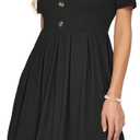 AUSELILY Women's Short Sleeve Summer Dress Pleated Button Down Knee Length Dresses with Pockets 2026 New (XXL)