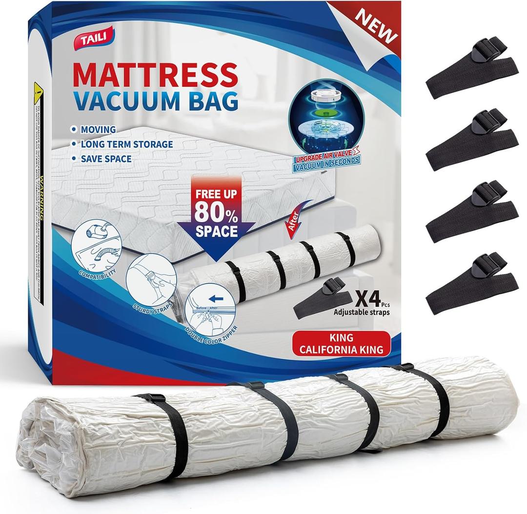 TAILI Mattress Vacuum Bag, King/Califonia King Mattress Vacuum Storage Bag with 4 Straps, Sealable Bag for Memory Foam, Latex, Easy Moving, Transport and Storage