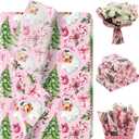 100 Sheets Pink Santa Tissue Paper, Santa Claus Xmas Tree Berries Bell Patterns Decorative Art Paper for Winter Home Party DIY Crafts Christmas Party Supplies, 13.8 x 19.7 Inch