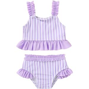 Happy Town Baby Infant Swimsuit Girl Toddler Bathing Suit Girl Summer Beach Bikini Tankini 2-Piece Swimwear (2-3T,Purple-and-White Stripes)