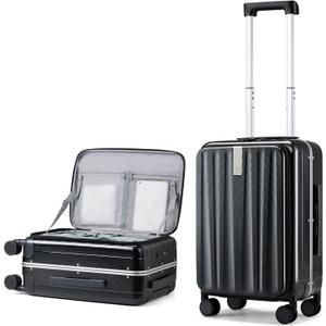 Hanke 20 Inch Carry-On Luggage PC Hard Shell Suitcases for Travel Front Opening Aluminum Frame Travel Luggage Rolling Suitcase with Wheels for Women Man Gifts.(Jet Black)