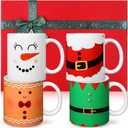 Baderke 4 Pcs Christmas Mugs Set with Gift Box 11 oz Christmas Coffee Mugs Set with Handle Ceramic Christmas Mug Gift Set with Festive Christmas Themed Design for Xmas Holiday Office Table