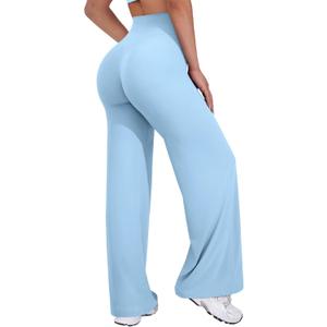 VOYJOY Straight Leggings Bottoms Wide Leg Pants for Women 29"/ 31.5"/33"/35" High Waist Stretch Casual Sweatpants (X-Small, Airy Blue)