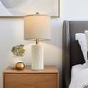 G-SAFAVA 20.25" Small Single Table Lamp for Bedroom Modern Ceramic Nightstand Lamp Farmhouse Bedside Lamp Boho Living Room Lamp White End Side Table Lamp