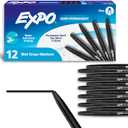 EXPO Wet Erase Markers, Semi-Permanent, Black, Fine Tip, 12 Count - For Writing on Glass, Whiteboards, Mirrors, Calendar, Labeling, Organizing