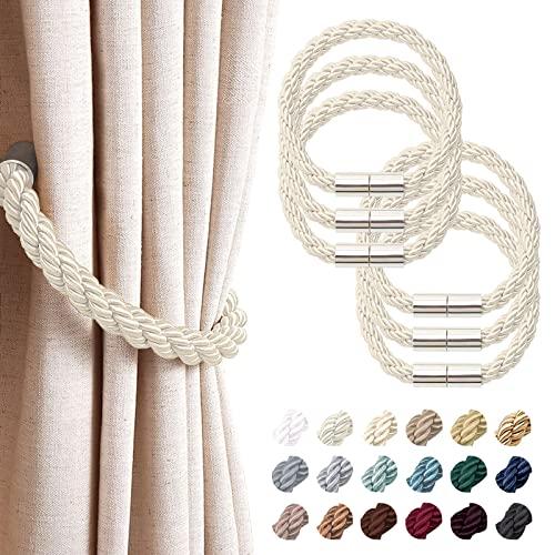 NICEEC 6 Pack Strong Magnetic Curtain Tiebacks Modern Simple Style Drape Tie Backs Convenient Decorative Weave Rope Curtain Holdbacks for Thin or Thick Home & Office Window Draperies (Beige)