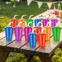 Zubebe 24 Pcs Neon Straws Cups 12 oz Colorful Neon Cups with Sipper and Lids Plastic Favor Reusable Straw for Birthday Party Events Supplies, 6 Colors