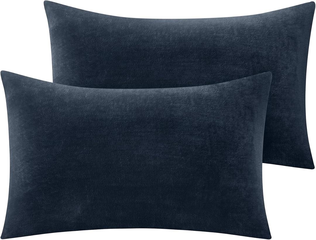 BEDELITE Flannel King Size Pillow Cases Set of 2, Super Soft Fleece Pillowcases with Zipper for Bedroom, Sofa, Couch, Luxury Cozy Fuzzy Velvet Pillow Shams for All Seasons(20x40 Inches, Navy)