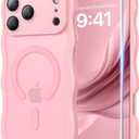DOMAVER for iPhone 17 Pro Case Women Girls, 1X Screen Protector+1X Wrist Strap, [Compatible with MagSafe][Full Camera Protection] Cute Wave Matte Trendy Case for iPhone 17 Pro 6.3", Peach Pink