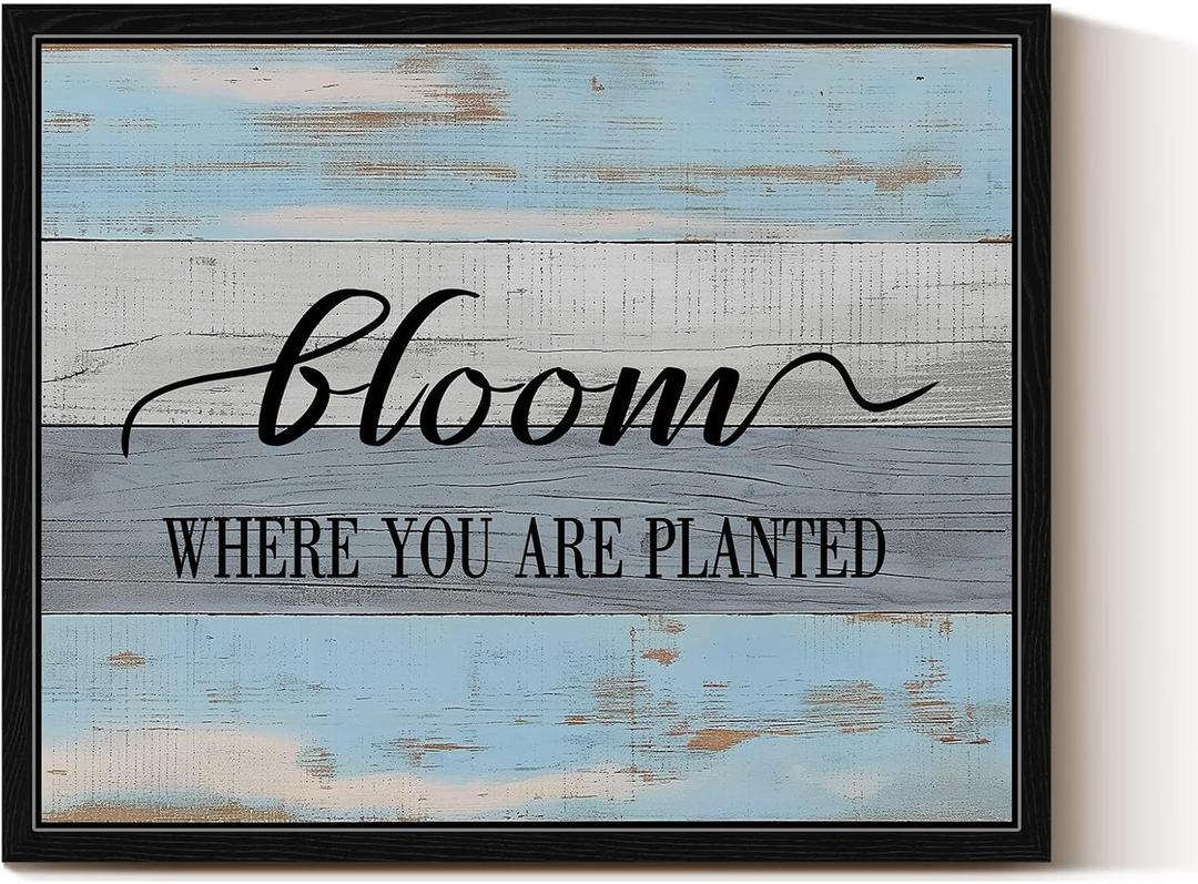 VIYYIEA Framed Canvas Wall Art, Motivational Words Wall Art for Living Room, Life Advice Print Paintings, Fun Slogan Home Office Decor, Bedroom Wall Decor -Bloom Where You Are Planted-(11L x 9W)