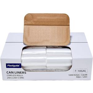 7-10 Gallon Clear Trash Can Liners, 24'' x 24'', Wholesale 1000 Count, High Density Garbage Bags for Office, Bathroom, Commercial and Industrial Use