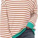 AlvaQ Womens Oversized Sweatshirt 2024 Casual Crewneck Long Sleeve Colorblock Striped Pullover Tunic Tops Outfits (Blue, L)