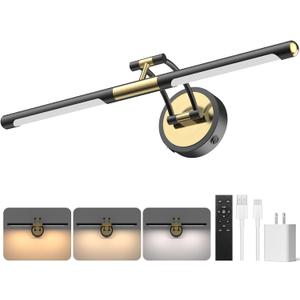 Picture Lights Battery Operated, 22inch 3CCT&Dimmable Picture Frame Light with Remote, 5200mAh Rechargeable Picture Light for Wall, Black and Gold