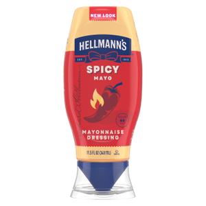 Hellmann's Spicy Mayonnaise Dressing Squeeze Bottle For a Rich, Creamy Condiment Made with Real Chili Peppers 11.5 oz, No BB Date