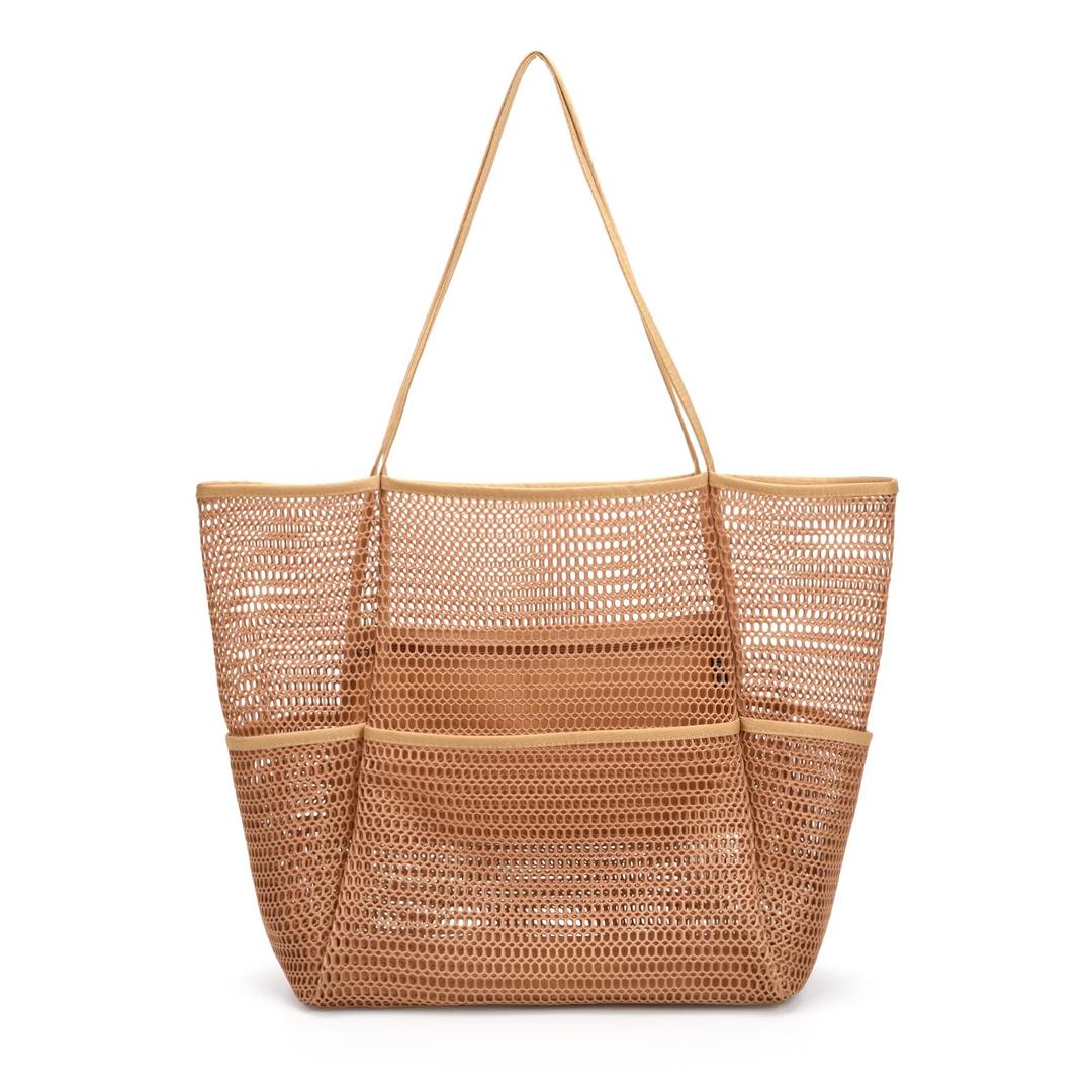 Tainehs Beach Mesh Tote Bag for Women, Large Travel & Pool Bag, Lightweight Vacation Cruise Tote (Inside Out – Flip to Use)