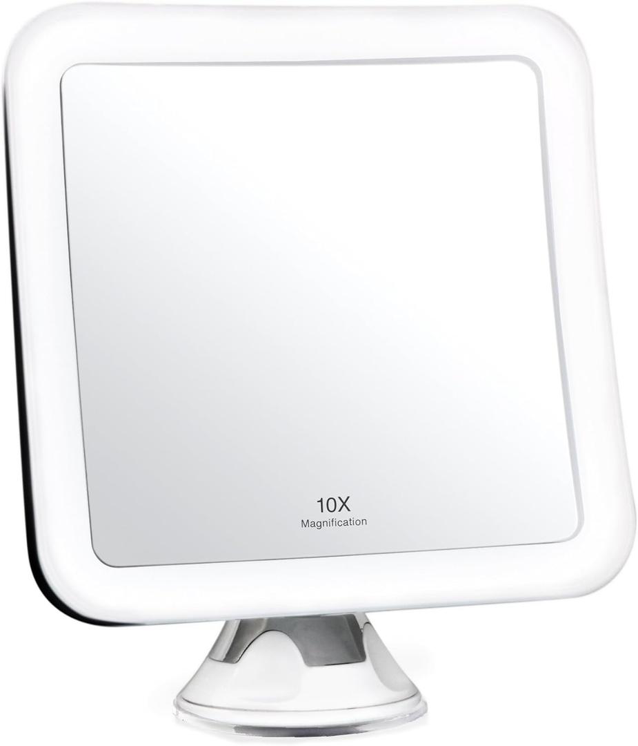 Fancii 10X Magnifying Lighted Makeup Mirror - Daylight LED Vanity Mirror - Compact, Cordless, Locking Suction, 6.5" Wide, 360 Rotation, Portable Illuminated Bathroom Mirror (Square)