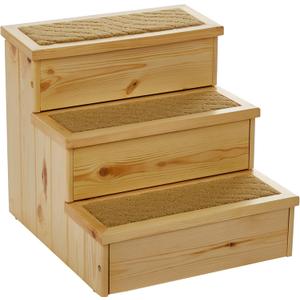 TRIXIE Wooden Dog Stairs with Nonslip Carpet - 3 Step Pet Stairs for Beds and Couches - with Additional Storage Space - in Natural
