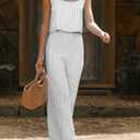 ROYLAMP Women's Summer 2 Piece Outfits Sleeveless Square Neck Tops Wide Leg Pants set Jumpsuit with Pockets (White, XL)