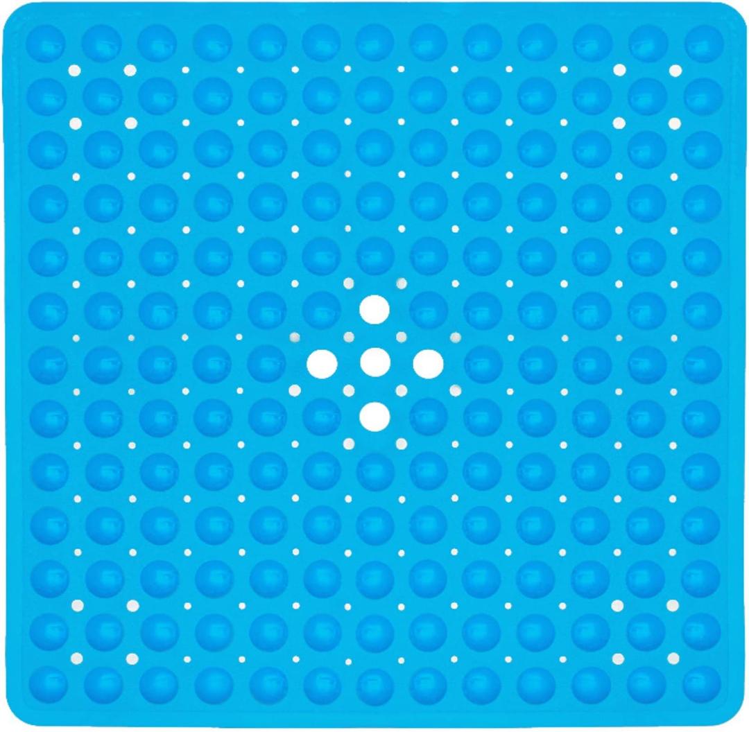 ENKOSI Non-Slip Square Shower Mat 21 x 21 inch  Anti-Slip PVC Bath Mat for Inside Shower Stalls  Durable Shower Floor Mat with Suction Cups and Drain Holes (21x21 Clear Blue)