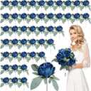 50Pcs Artificial Peonies Flowers Bulk, 4 Navy Blue Fake Peonies Silk Flowers Heads for Table, Faux Peony Arrangements for Wedding, Valentine, Engagement, Office, Coffee, Dining Decorations