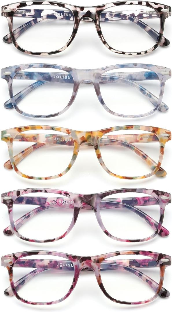 JOLISU 5 Pack Reading Glasses For Women - Stylish Blue Light Blocking Readers -Womens Men Spring Hinge Eyeglasses(1.75)