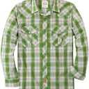 Dubinik® Pearl Snap Shirts for Men Long Sleeve Western Shirt for Men's Vintage Casual Plaid Cowboy Country Button, Green XL
