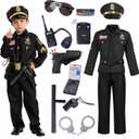 Spooktacular Creations 14PCS Halloween Police Costume for Kids, Police Officer Costume for Boys, Toddler RolePlay Party (Large(10-12yrs), Black)