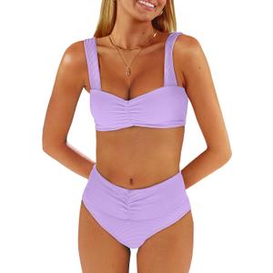 ANRABESS Bathing Suit for Women Tummy Control Bikini Set 2025 Beach Front Ruched Mid Waist Swimsuit with Adjustable Straps (Medium, Light Purple) ANRABESS Bathing Suit for Women Tummy Control Bikini Set 2025 Beach Front Ruched Mid Waist Swimsuit with Adjustable Straps (Medium, Light Purple)