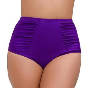 JOYBIK Women's High Waisted Bikini Bottoms Ruched Swim Bottoms Full Coverage Tankini Swimsuits Bottoms purple, Size small