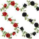 Greentime 2 Pack Black Red Artificial Rose Flower Garland 13ft Gothic Elegant Valentine's Day Decor Fake Rose Vine Gift for Her Home Wedding Arch Party Wall Table Birthday Decoration