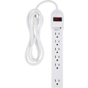 Amazon Basics Surge Protector Power Strip, 6-Outlet, 790 Joules, Circuit Breaker, LED Indicator, 6ft Extension Cord, White (1 Pack)