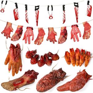 Halloween Decorations Blood Weapon Garland Banner Props Hanging Scary Fake Severed Hand Broken Body Parts for Haunted House Halloween Vampire Zombie Party Supplies (6pcs Body Parts)