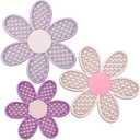 Maitys 3 Pieces Boho Daisy Wall Decor Natural Rattan Flower Wall Hanging Art Wooden Boho Art Nursery Flowers Farmhouse Hanging Decor for Home Office Nursery(Pink, Purple)