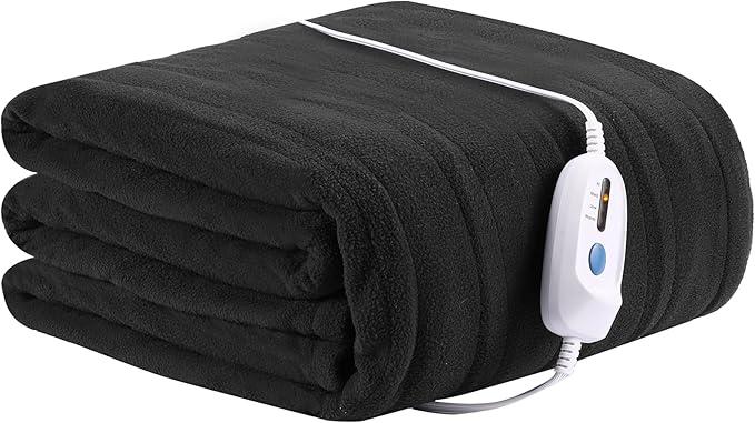 Heated Electric Blanket 72 x 84 Inches Soft Flannel Machine Washable Fast Heating with 4 Heating Levels & 10 Hours Auto Off, Home Office - Dark Grey 