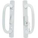 ReigaHood Keyed Sliding Patio Glass Door Handle Set Fits for Truth Legacy & Sash Controls P/N #2265, 45° Keyway w/o Mortise Lock, 3-15/16" Hole Centers, Non-Handed, White Diecast, B Position
