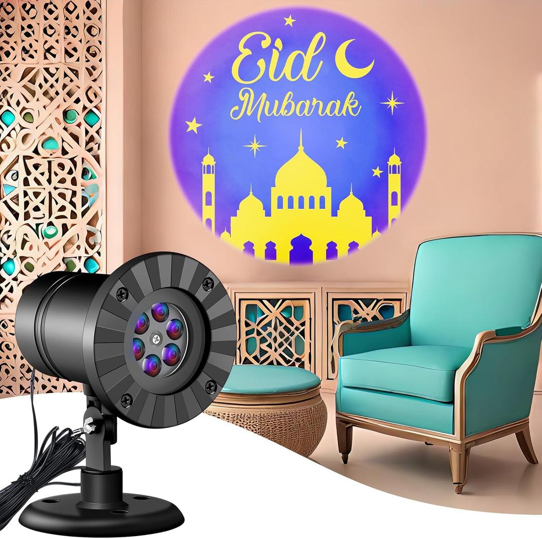 Ramadan Decorations Outdoor Eid Mubarak Projector Lights Outdoor Christian Muslim Moon Star Holiday Decorative Lights for Garage Yard Garden Porch Door Wall Indoor Decor
