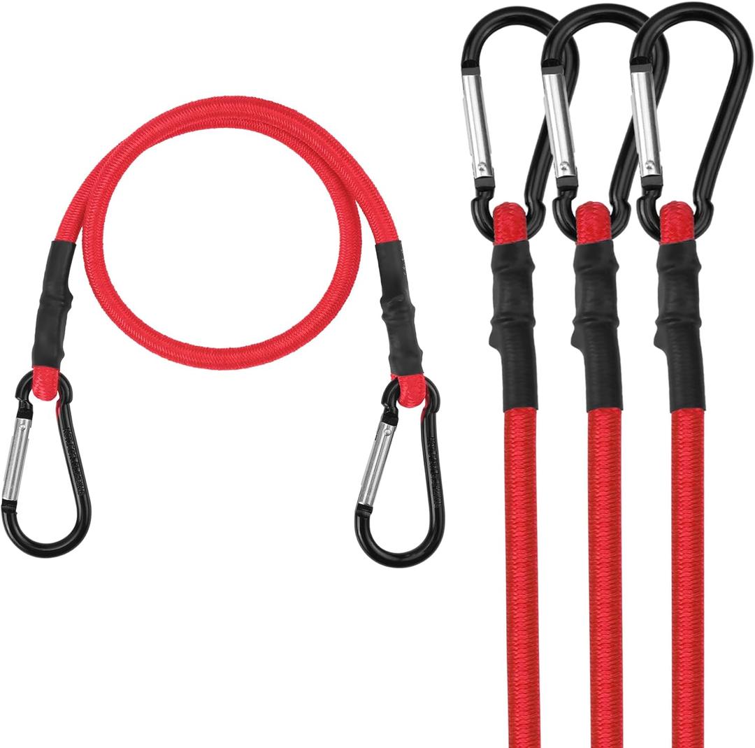 WORKPRO 24 Inch Bungee Cords with Hooks, 4 Pack Superior Rubber Heavy Duty Bungee Straps Strong Elastic Rope for Outdoor Tent, Luggage Rack, Camping, Cargo, RV, Bike, Transporting, Storage, Red