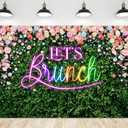 Riyidecor Green Leaves Let's Brunch Backdrop Polyester Fabric Neon Pink Rainbow Floral 7Wx5H Feet Greenery Photography Background Grass Lawn Women Brunch Party Photo Studio Shoot