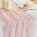 Fanami 3 Pack Pearl Table Runner -10FT Dusty Pink Boho Tulle Table Runners 120 Inches Long Rustic Sheer Lace Fabric Centerpieces for Wedding Arch Birthday Party Bridal Veil Baby Shower Decorations