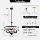 Modern 19.88in Crystal Chandelier,6-Light Large Black Pendant Light | 59" Adjustable Hanging Chain, Round Industrial Chandelier for Dining Room, Kitchen Island, Entryway