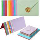 50 Pack A7 Colorful Envelopes with 5x7 Blank Heavy Colored Folded Cardstock and Gold Stickers for Greeting Cards, Wedding, Birthday Party, Baby Showers, Invitations (5x7)