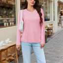 MAGCOMSEN Women's Long Sleeve Shirts Casual Crew Neck T-Shirt 2025 Basic Fall Tops Classic-fit Tee Breathable Cotton Top (Pink, L)