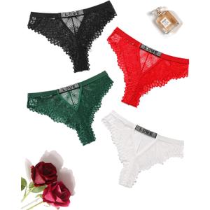 Avidlove Women Sexy Panties Lace Cheeky Panty Rhinestone Bikini Underwear 1-4 Pack (Large)
