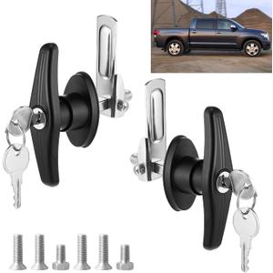 Truck Cap Latch T Handle Camper Lock Replacement Camper Shell Accessories Key Alike Black Door Locking Kit (Left & Right) for Truck Bed Topper RV Trailer