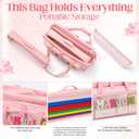 3 Piece Mahjong Storage Bag Set for American Mahjong, Clear Zippered Travel Organizer with Chenille Letter Patch for Tiles, Racks and Accessories, Portable Empty Carrying Case (Pink)